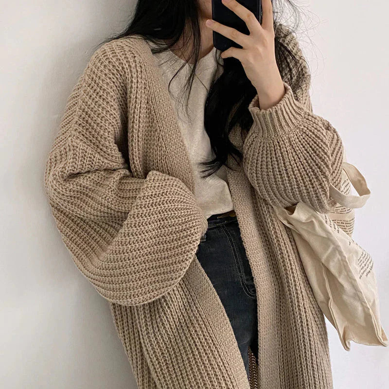 Cardigan long côtelé pour femmes - ouvert sur le devant, style décontracté