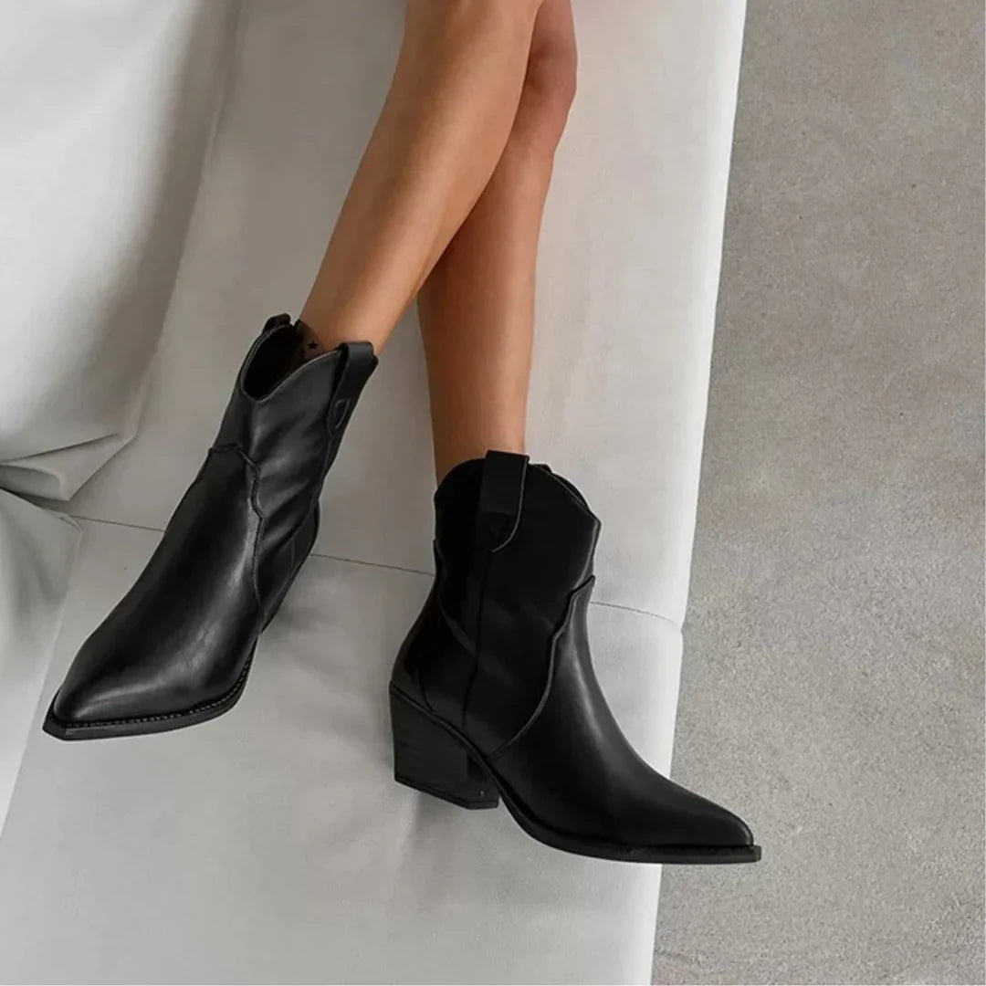 Bottes de cow-boy en cuir noir imperméables pour dames