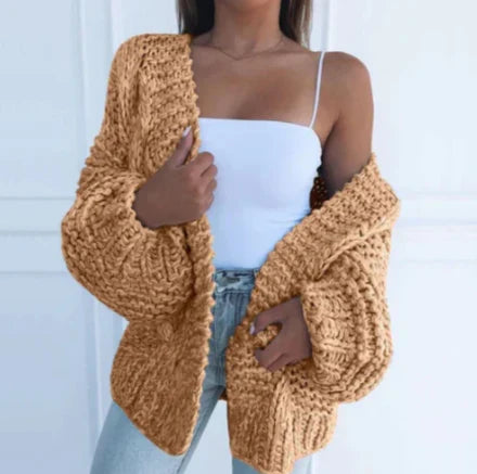 Cardigan à grosses mailles pour femmes, coupe décontractée