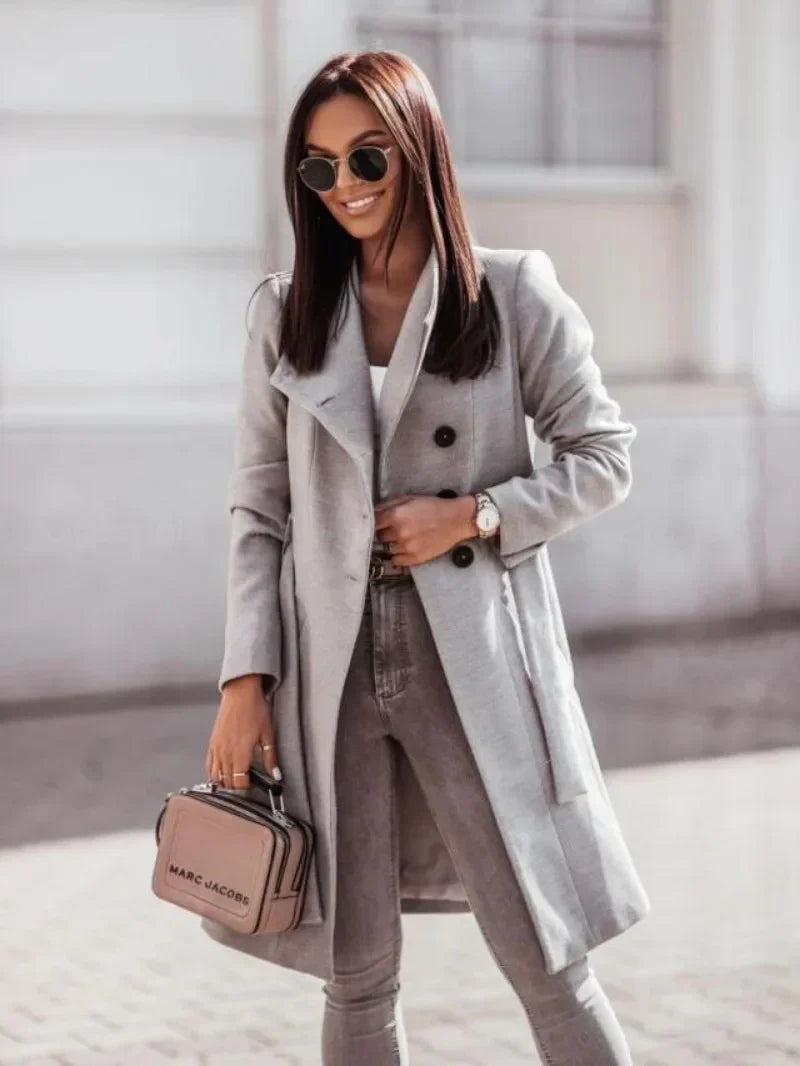 Chic Trench Coat Ladies, Double Buttoned, Slim Fit Ladies Coat