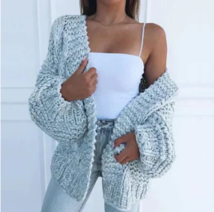 Cardigan à grosses mailles pour femmes, coupe décontractée