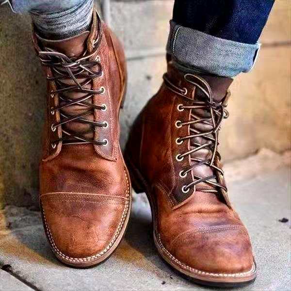 Bottes à lacets pour hommes, style rétro