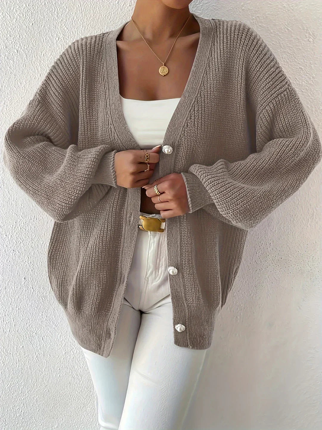 Ladies Oversized Button-down Cardigan - Pull en tricot épais à manches longues