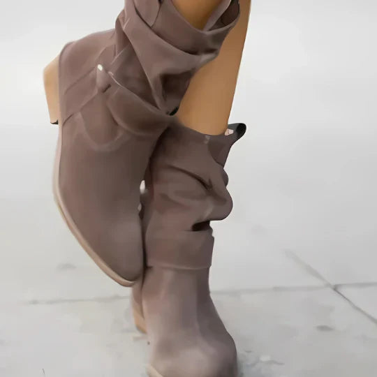 Bottes en daim pour dames à mi-mollet, style souple, talon bas, décontractées