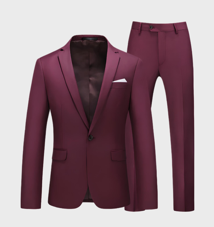 Ensemble 2 pièces de costume pour hommes, couleur unie, avec col à revers et poches, assorti d'un pantalon de cérémonie