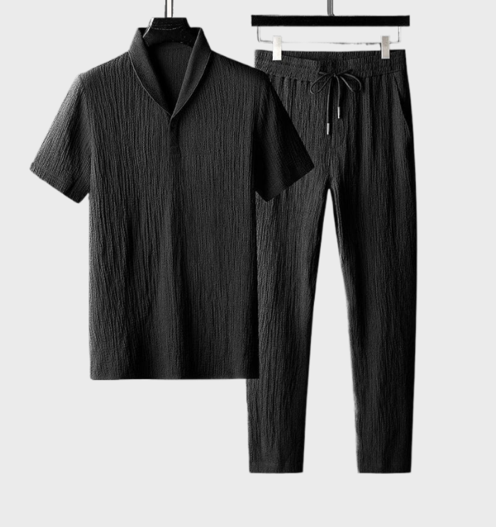 Ensemble 2 pièces composé d'une chemise confortable pour homme et d'un pantalon ample extensible avec poches et cordon de serrage