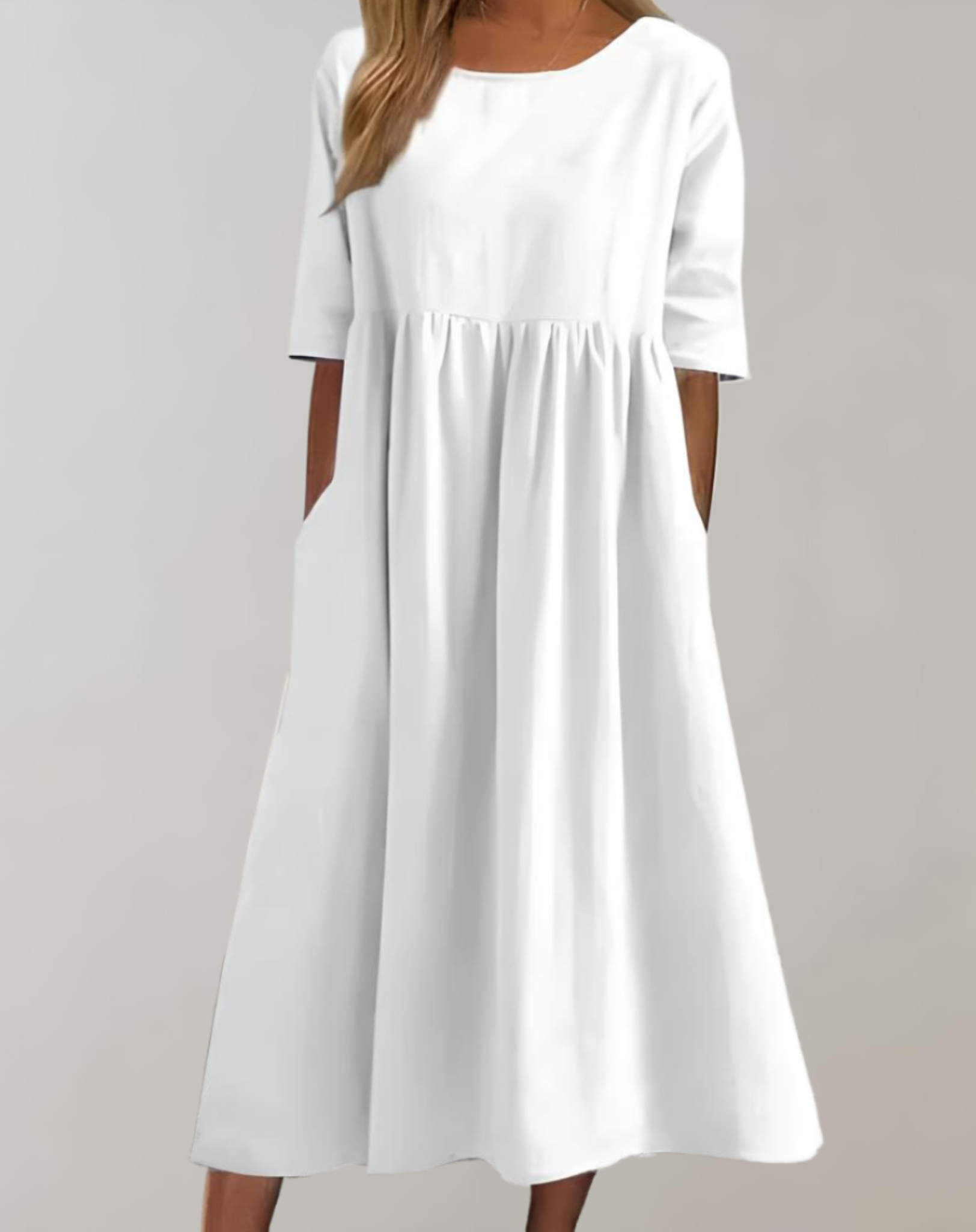 Robe ample en coton à col rond et demi-manches