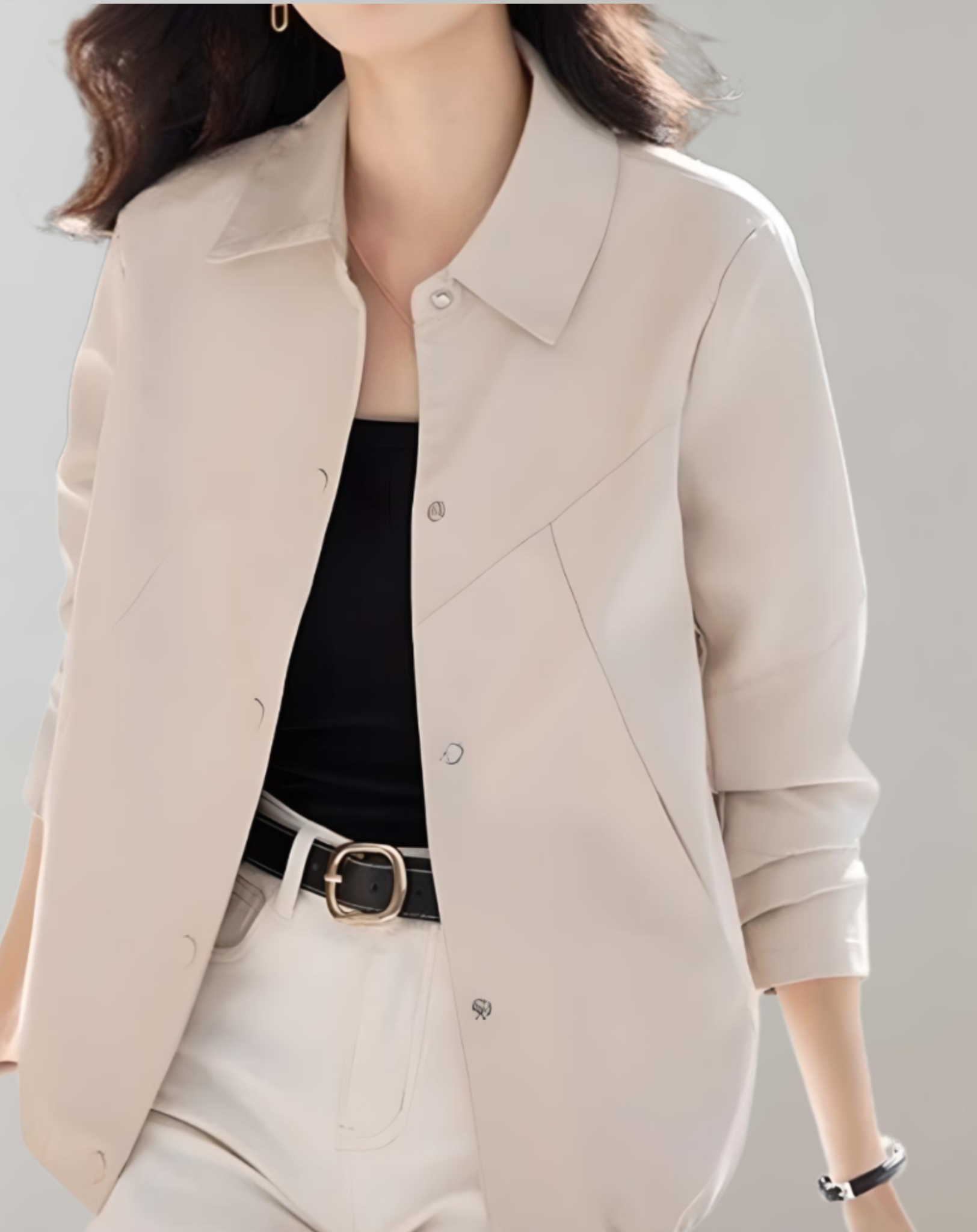 Veste en cuir décontractée avec col polo et fermeture à boutons