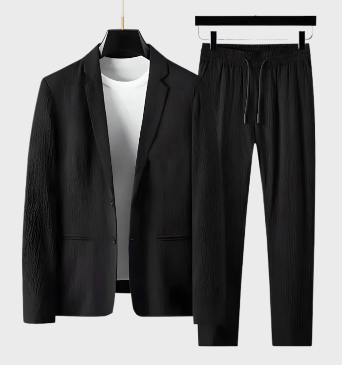 Ensemble 2 pièces de costume pour hommes avec col et poches combiné à un pantalon ample avec poches