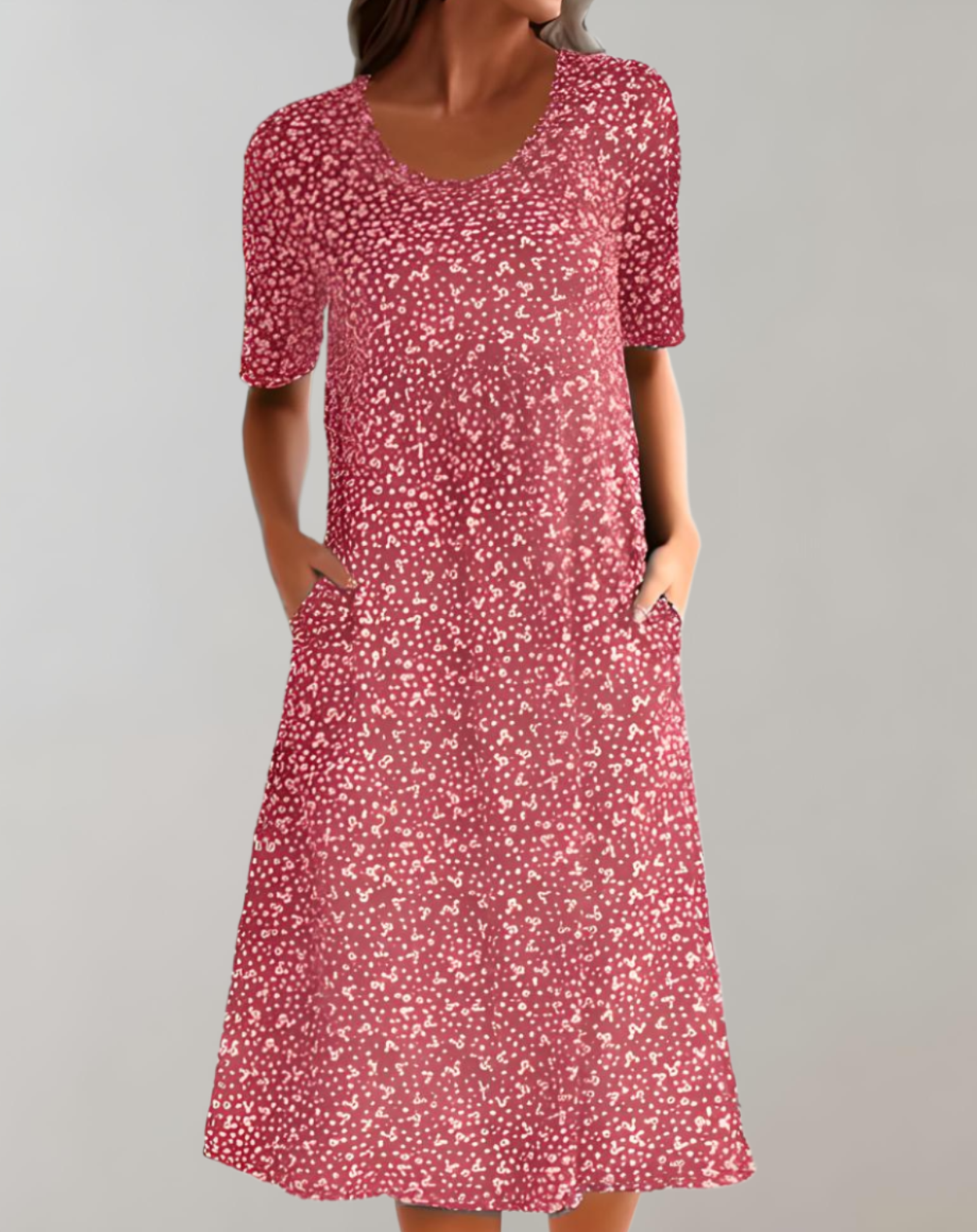 Robe midi d'été avec 2 couleurs, motif floral, encolure ronde et poches