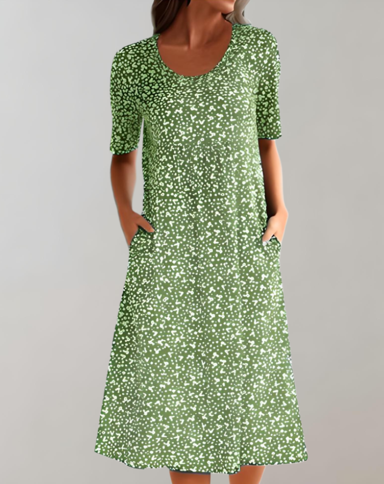 Robe midi d'été avec 2 couleurs, motif floral, encolure ronde et poches