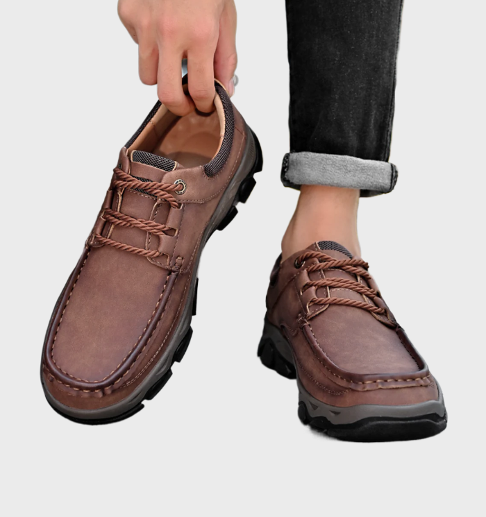 Mocassins en cuir confortables et durables, antidérapants, pour hommes, avec détails cousus à la main