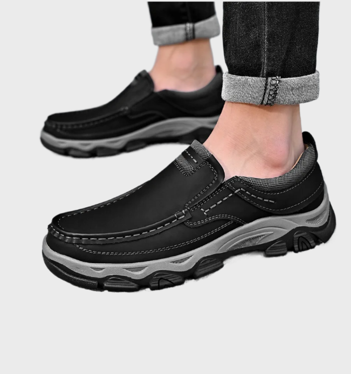 Mocassins en cuir confortables et durables, antidérapants, pour hommes, avec détails cousus à la main