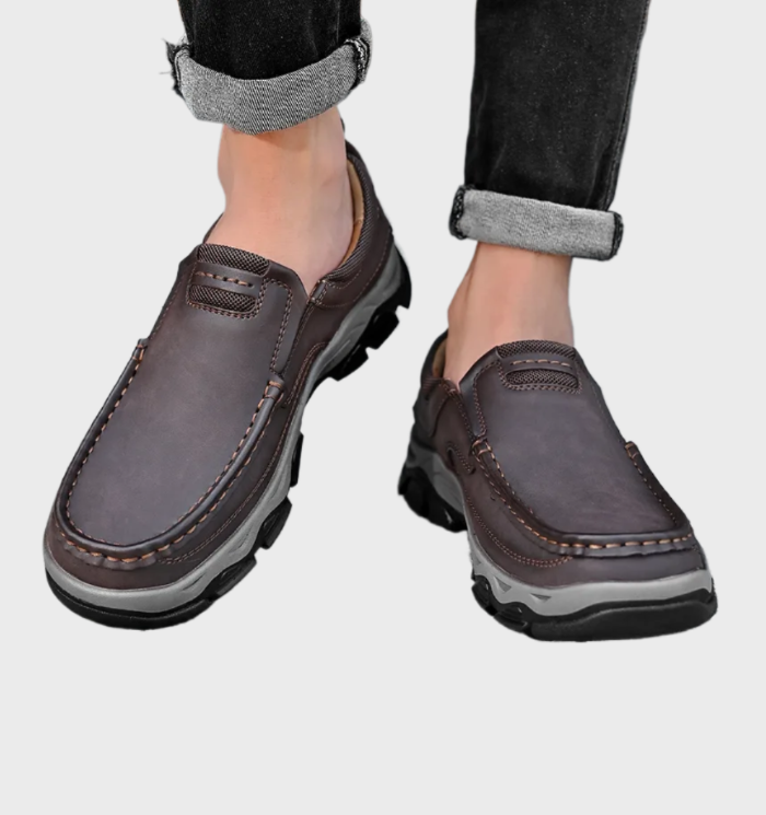 Mocassins en cuir confortables et durables, antidérapants, pour hommes, avec détails cousus à la main