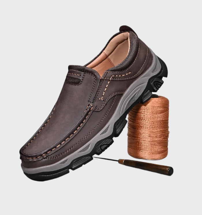 Mocassins en cuir confortables et durables, antidérapants, pour hommes, avec détails cousus à la main