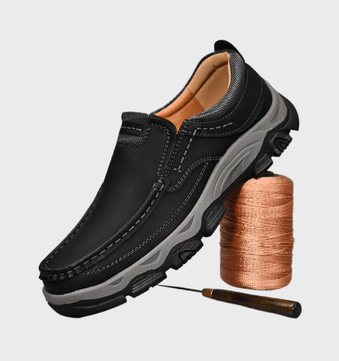 Mocassins en cuir confortables et durables, antidérapants, pour hommes, avec détails cousus à la main