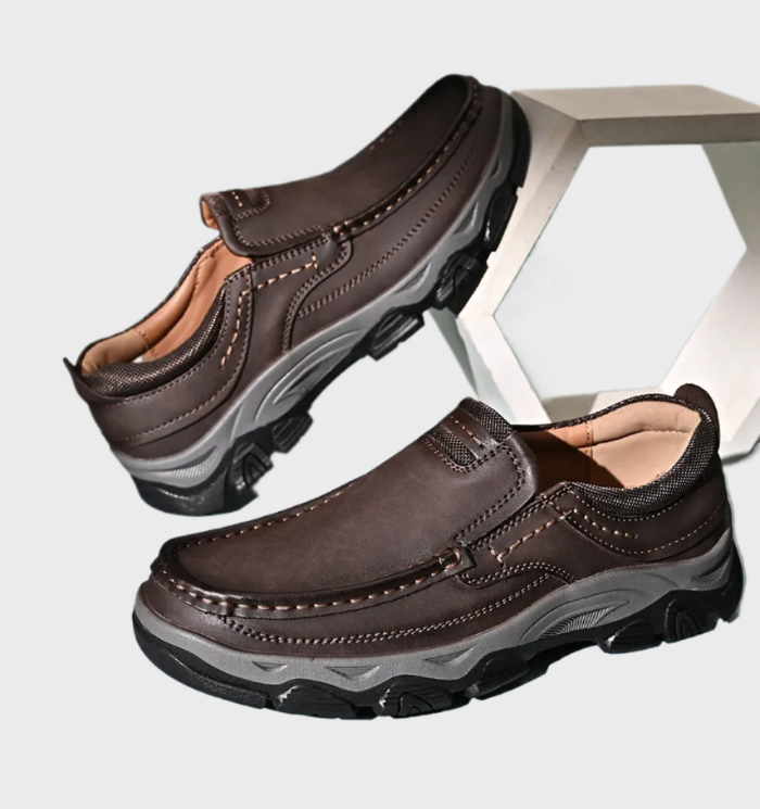 Mocassins en cuir confortables et durables, antidérapants, pour hommes, avec détails cousus à la main