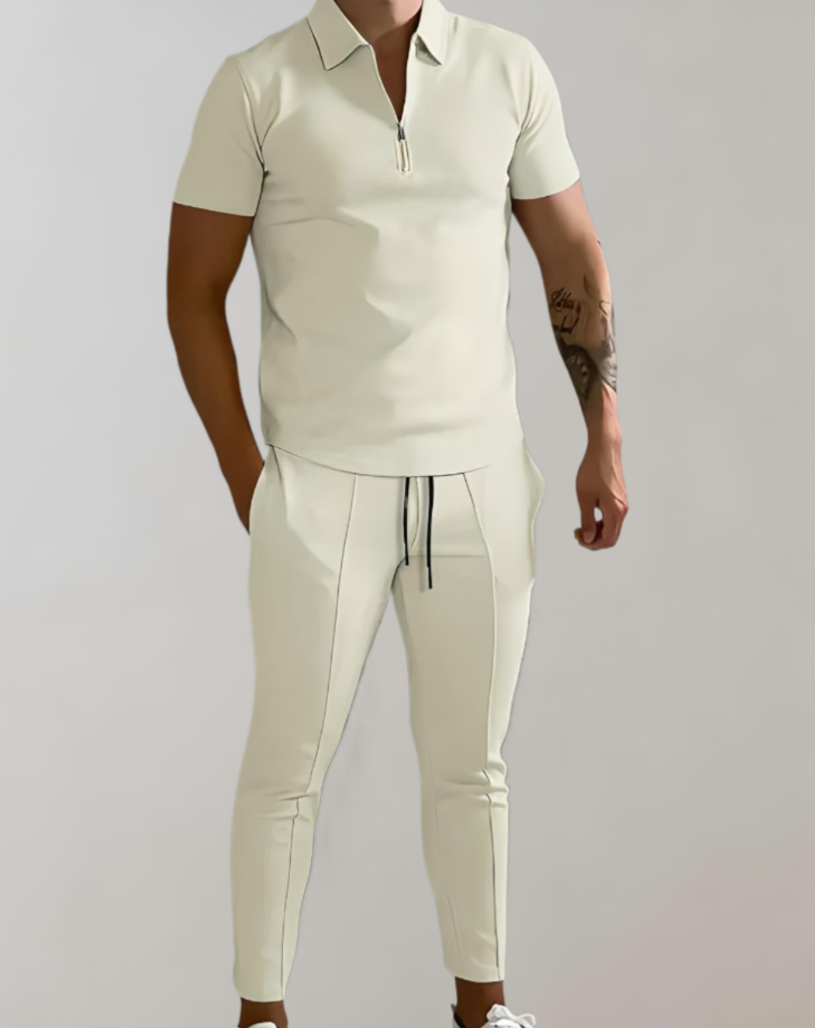 Ensemble 2 pièces de polo à manches courtes avec col pour hommes, associé à un pantalon skinny fit