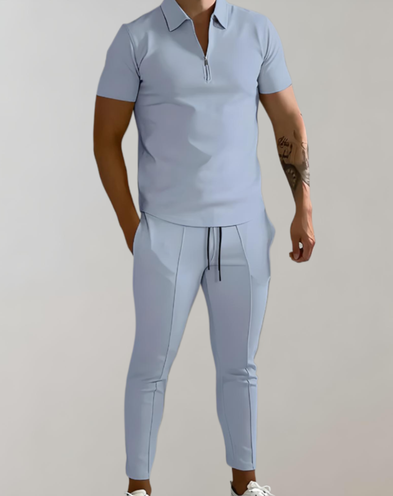 Ensemble 2 pièces de polo à manches courtes avec col pour hommes, associé à un pantalon skinny fit