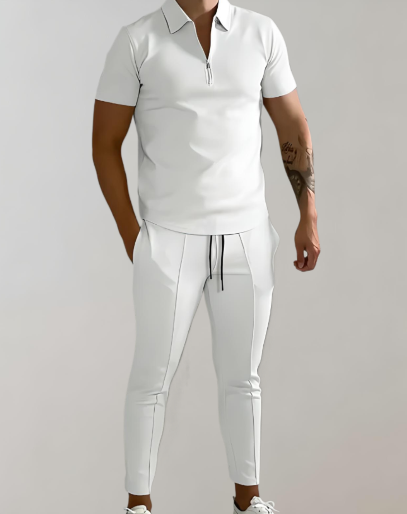 Ensemble 2 pièces de polo à manches courtes avec col pour hommes, associé à un pantalon skinny fit