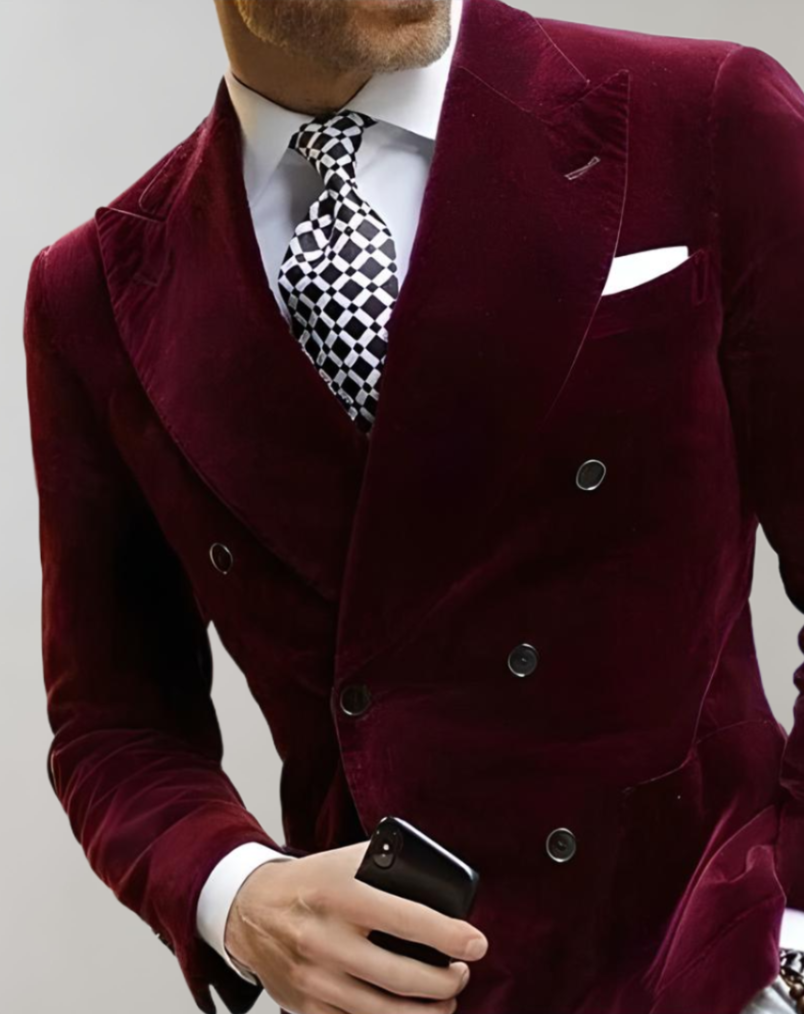 Velvet blazer with double-breasted buttons and peaked lapel for men