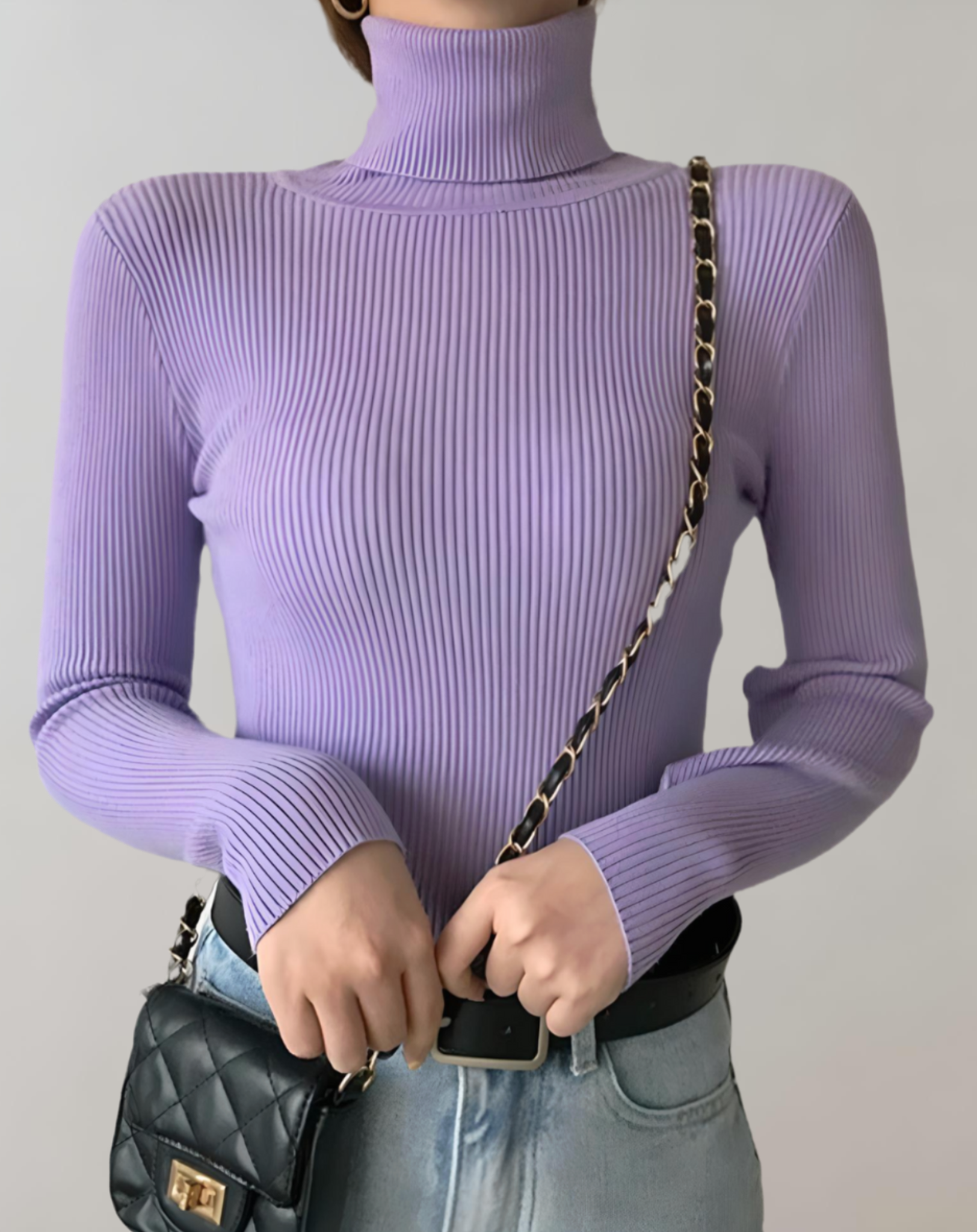 Pull à col roulé étroit et simple avec motifs côtelés