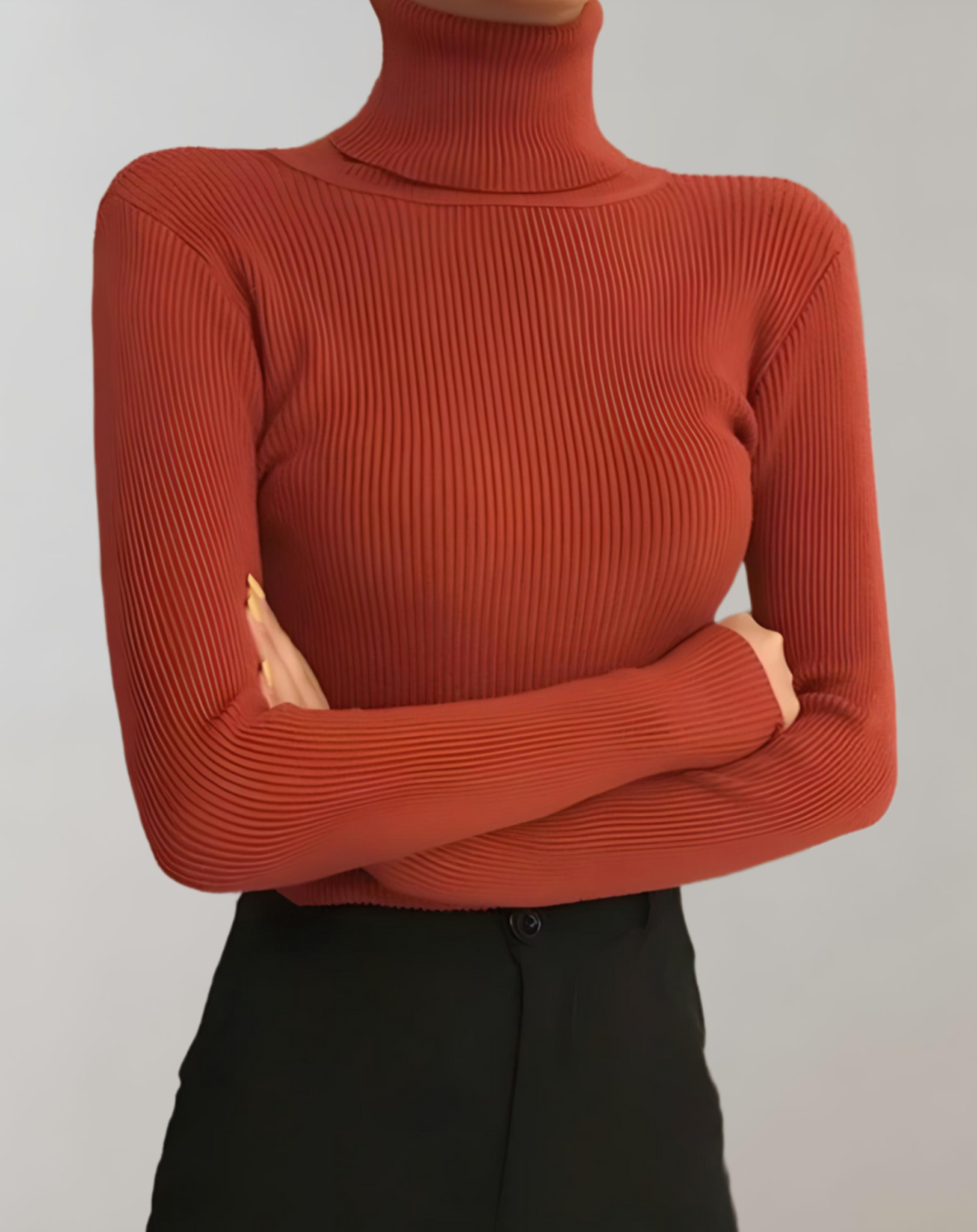 Pull à col roulé étroit et simple avec motifs côtelés