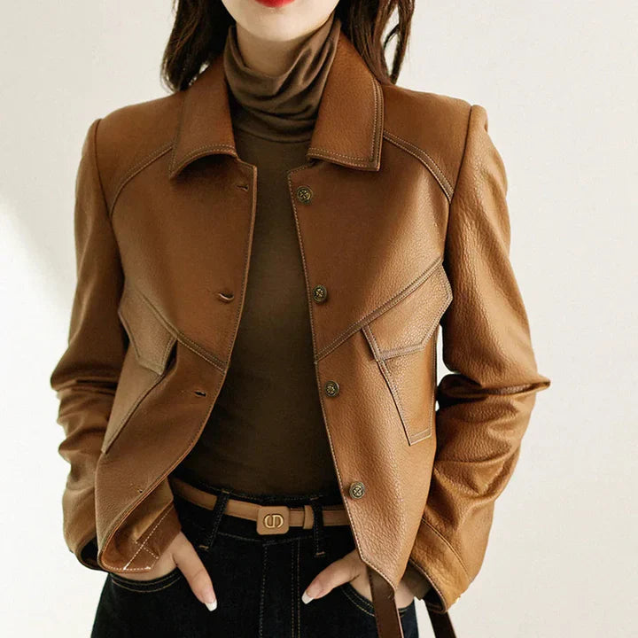 Manteau d'automne en cuir à la mode pour les femmes