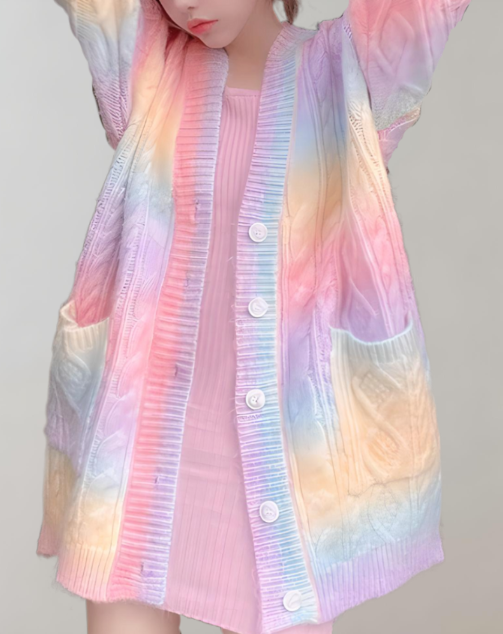 Pull oversize couleur licorne avec de grandes poches latérales profondes et de jolis boutons