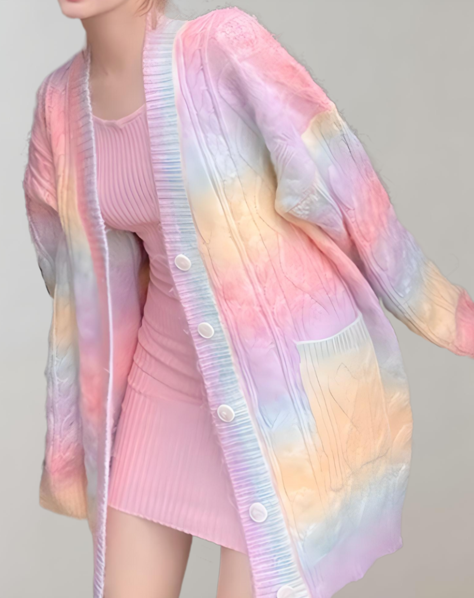 Pull oversize couleur licorne avec de grandes poches latérales profondes et de jolis boutons