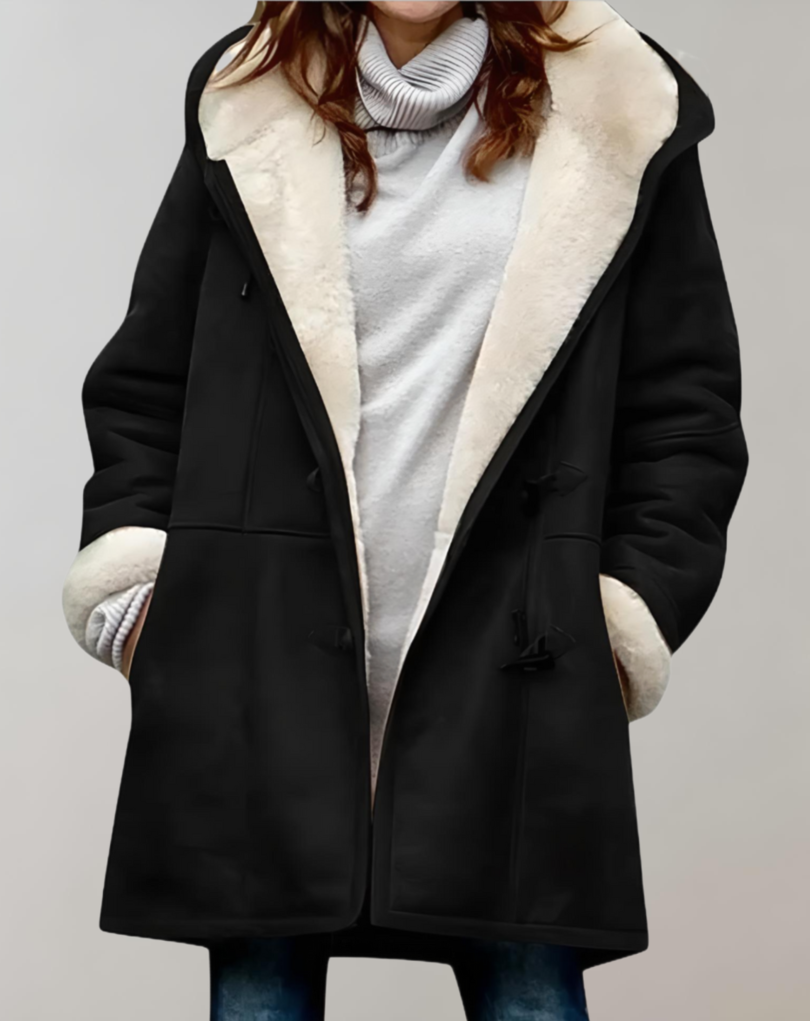 Manteau d'hiver long et surdimensionné avec poches latérales et intérieur en faux tissu