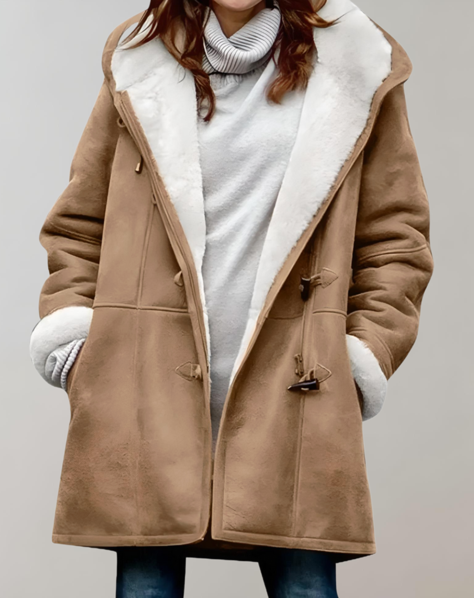 Manteau d'hiver long et surdimensionné avec poches latérales et intérieur en faux tissu