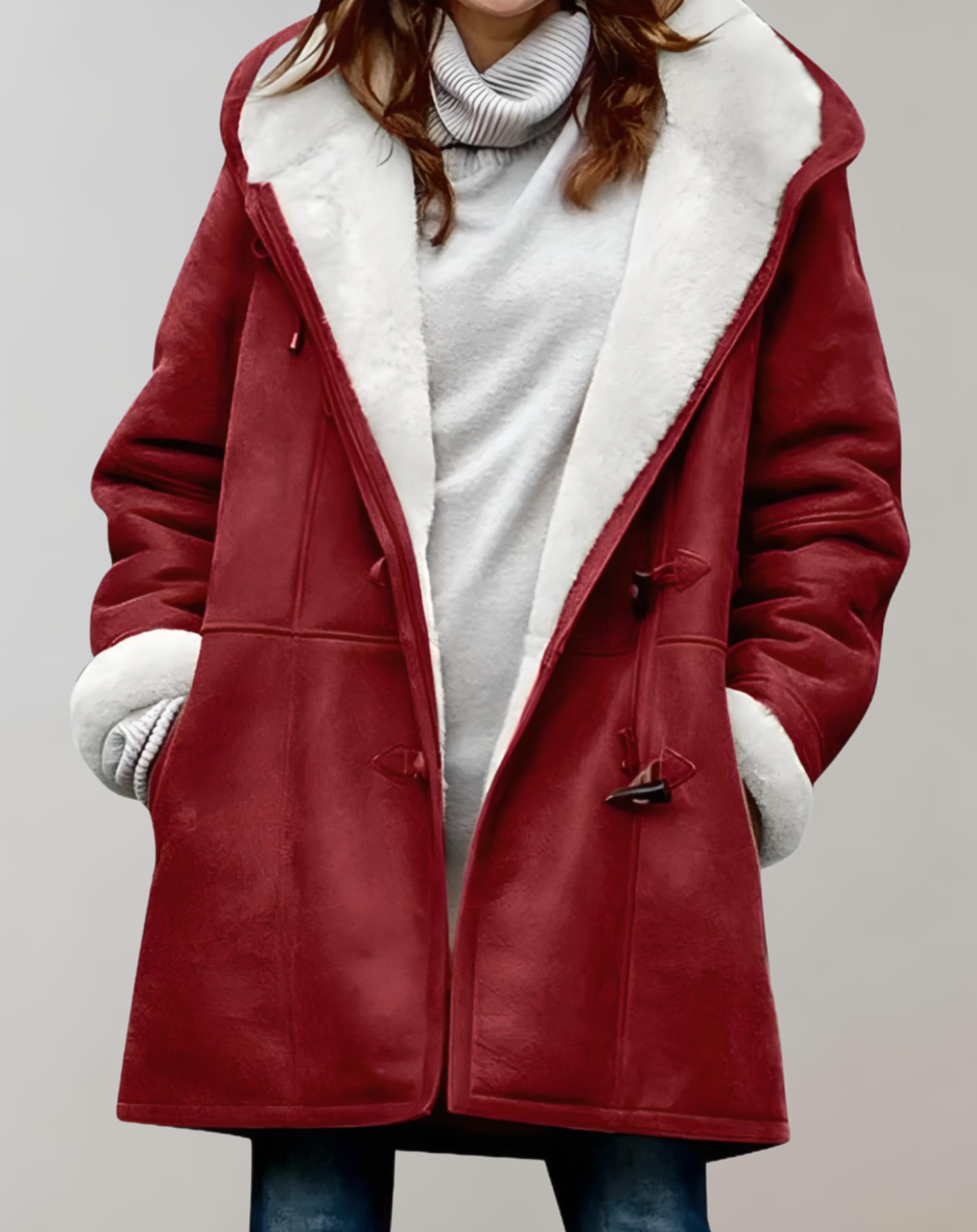 Manteau d'hiver long et surdimensionné avec poches latérales et intérieur en faux tissu