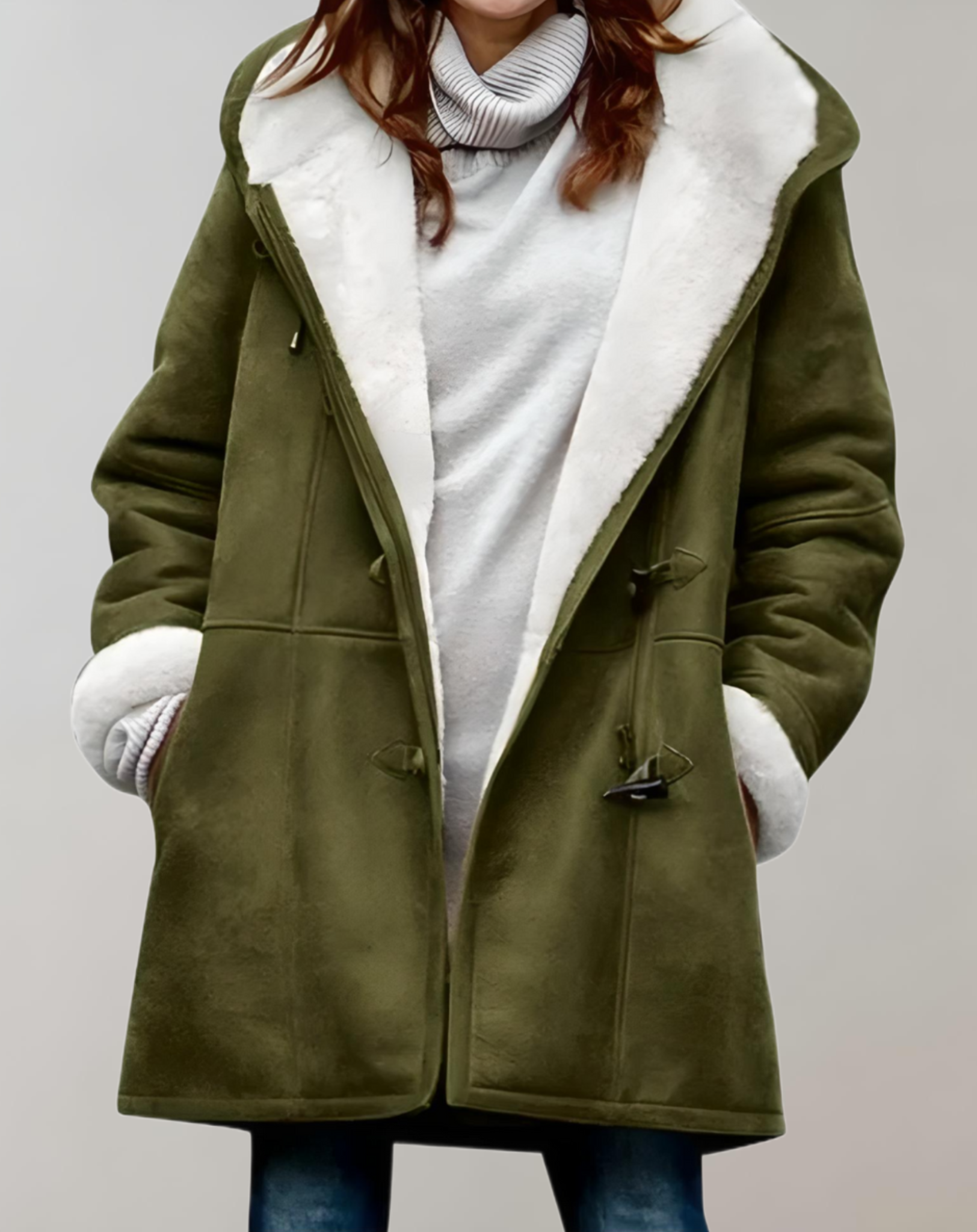 Manteau d'hiver long et surdimensionné avec poches latérales et intérieur en faux tissu