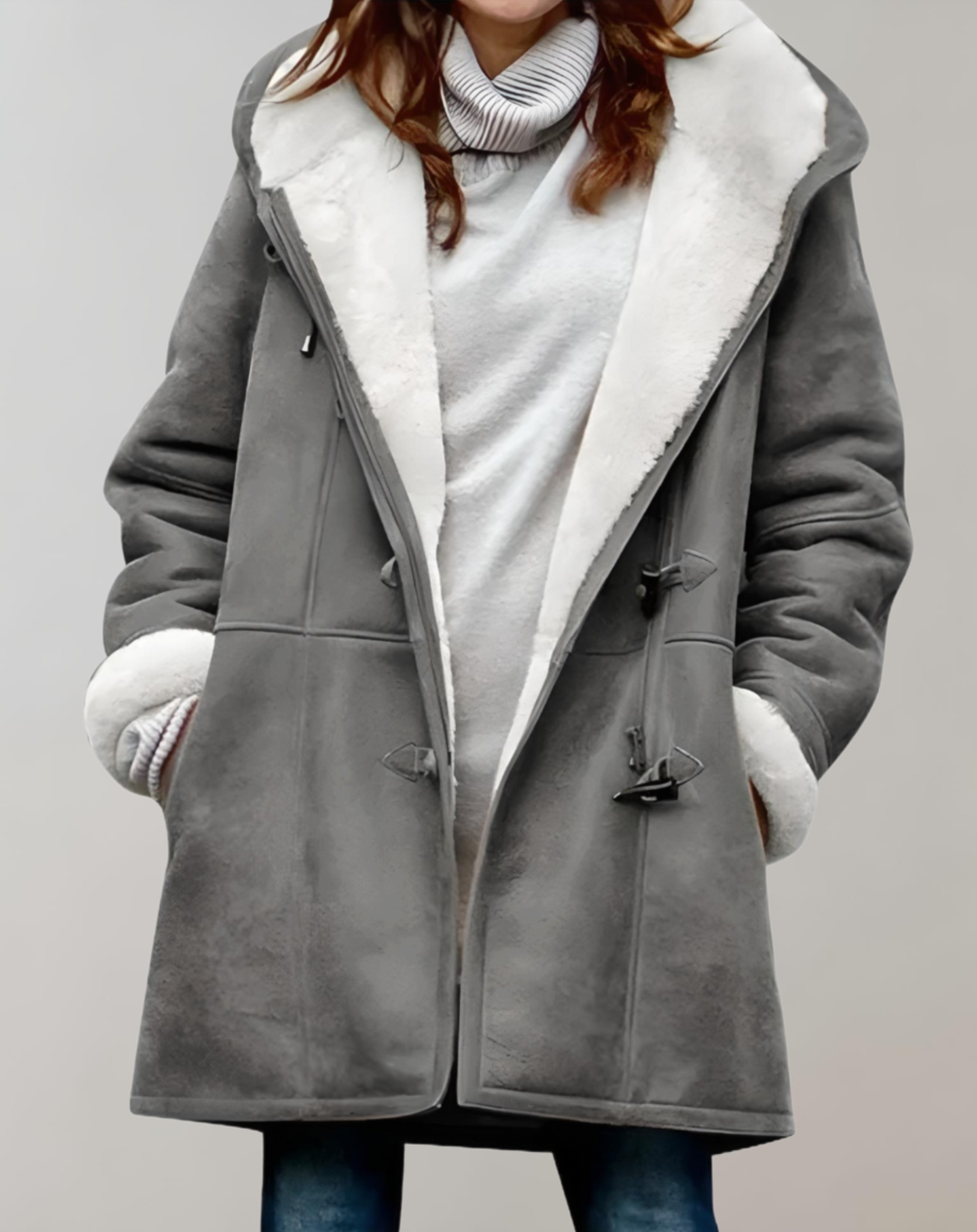 Manteau d'hiver long et surdimensionné avec poches latérales et intérieur en faux tissu